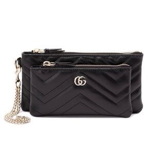 GUCCI Marmont GG logo quilted leather double pouch wristlet